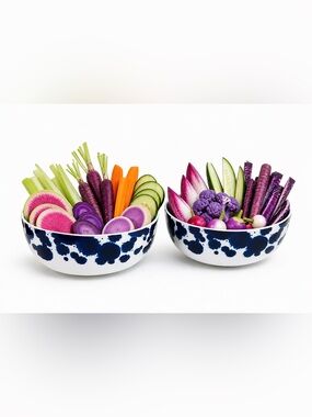 Paola Navone Blue White Splash Ceramic Bowls Set of 2 Made in Portugal Modern